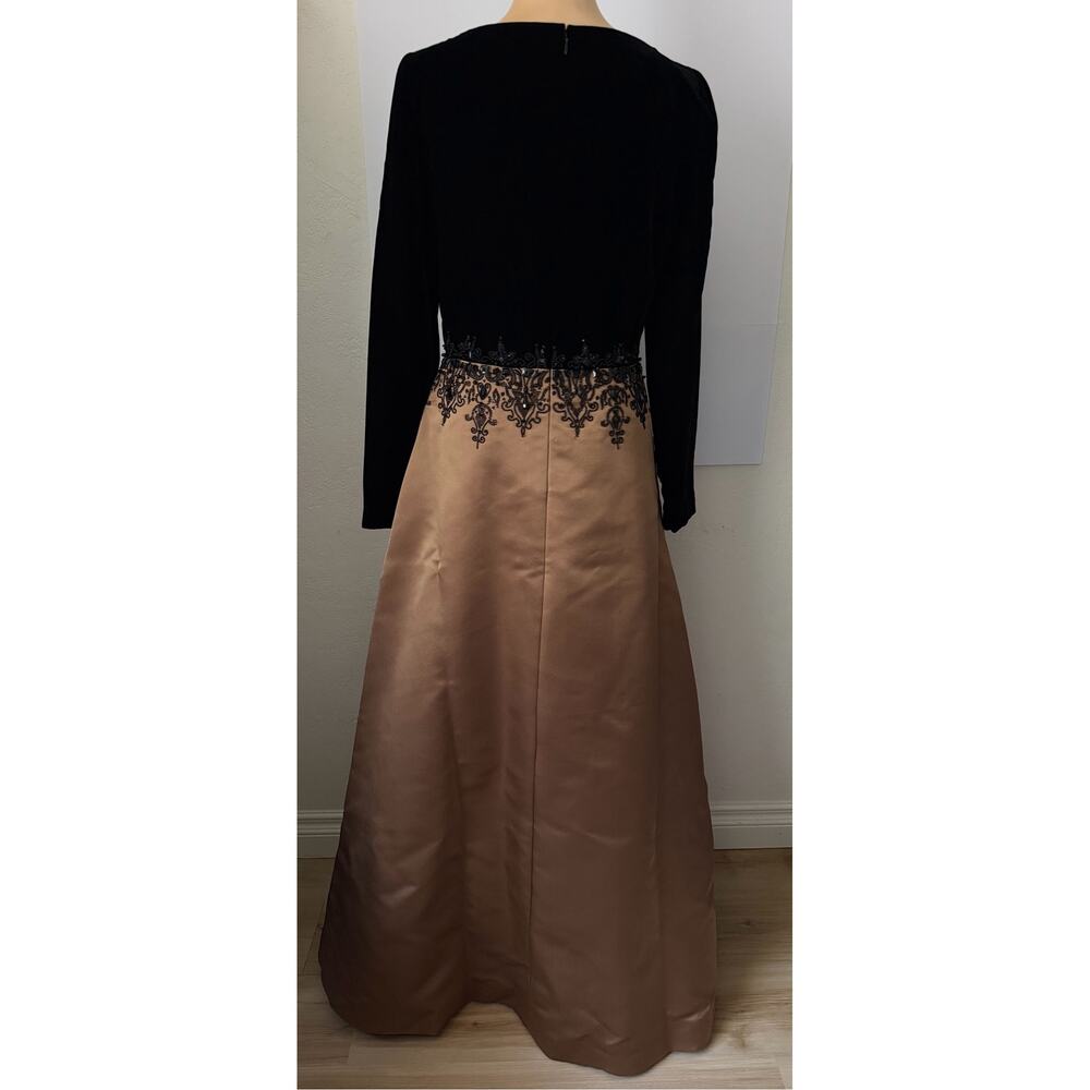 Oscar de la Renta Vintage 90s Formal Dress Champagne Gold Black Lace Long Sleeve - Picture 16 of 16
